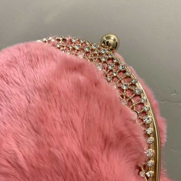 Handmade Real Rex Rabbit Fur Rhinestone Kisslock Wristlet/Crossbody/Evening Bag - Picture 14 of 16